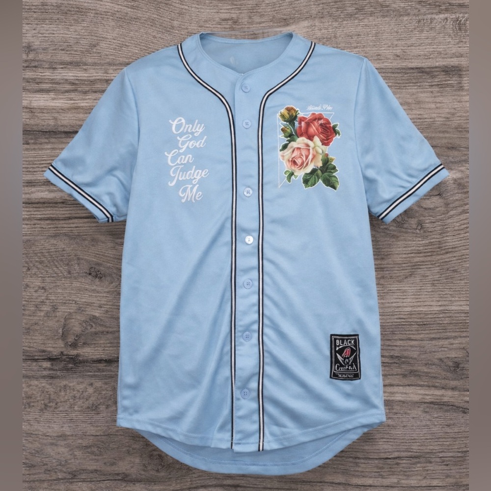 Black Pike Only God Can Judge Me Floral Baseball Jersey Shirt Men’s L